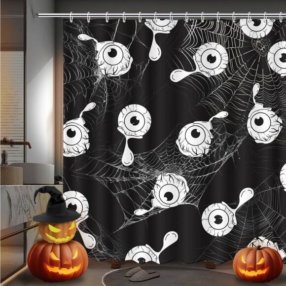 Halloween Shower Curtain Horror Scary Eyeball Shower Curtain for Bathroom Spider - Picture 1 of 7